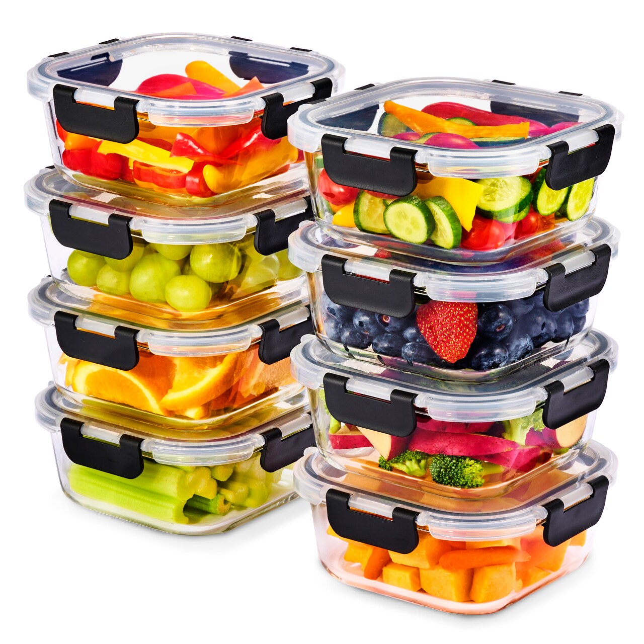 Sorbus Glass Meal Prep Containers, 16 Pcs. Dishwasher and Oven Safe Reusable Meal Prep Containers with Airtight Lids
